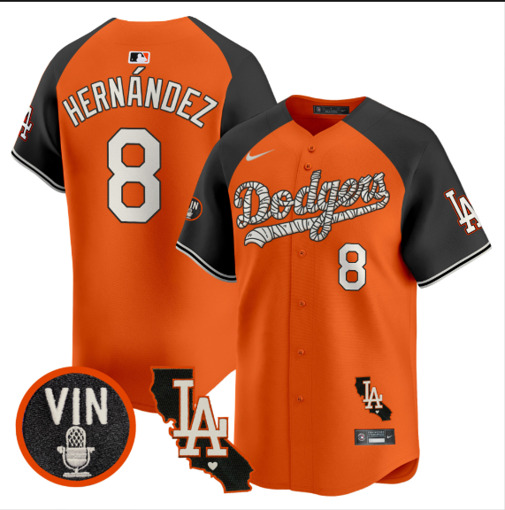 Men Los Angeles Dodgers 8 Hernandez 2025 orange Limited Stitched Jersey style 2